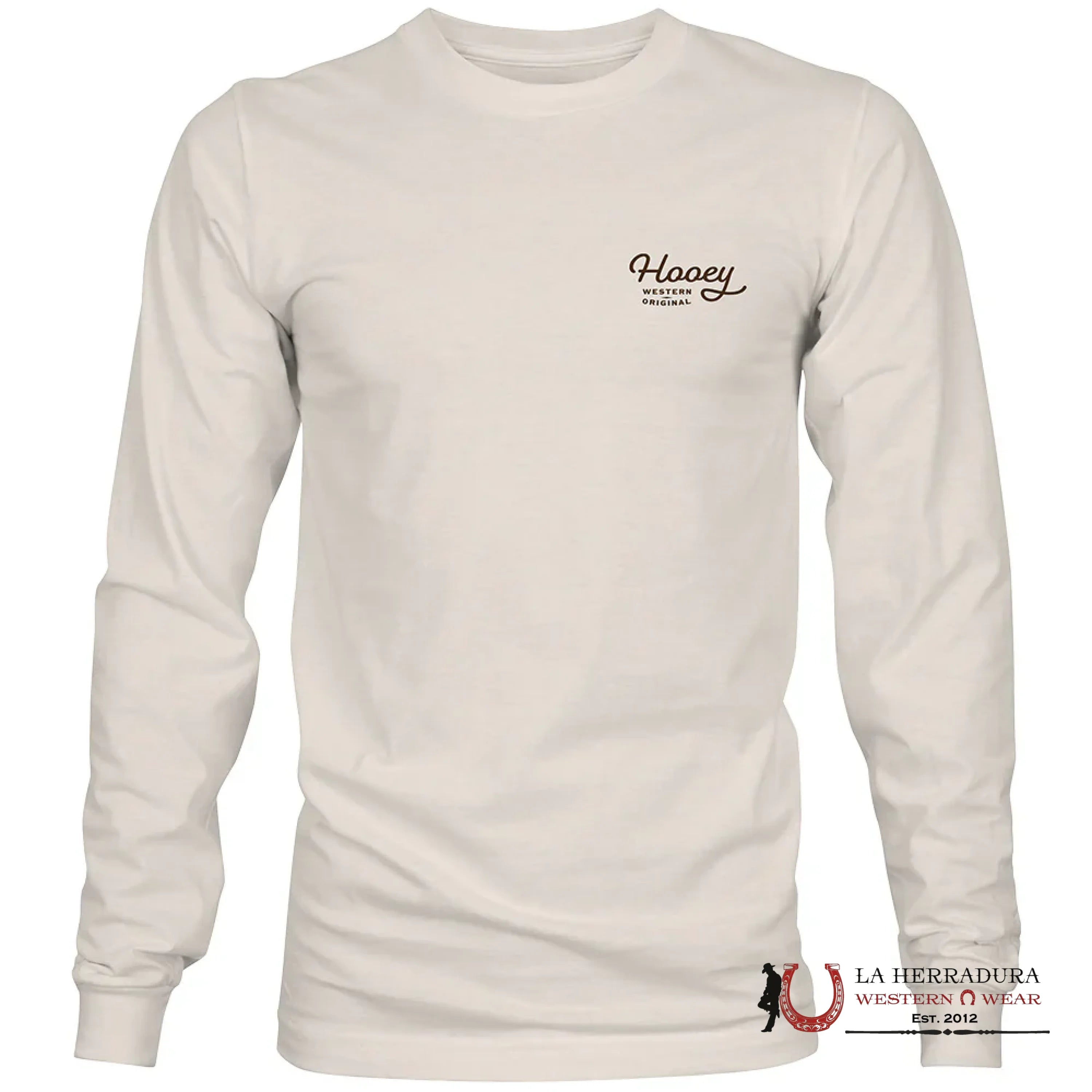 HOOEY MEN LONG SLEEVE SHIRT CREAM CREW BROWN LOGO ON BLACK HT1813CR ROPA HOMBRES