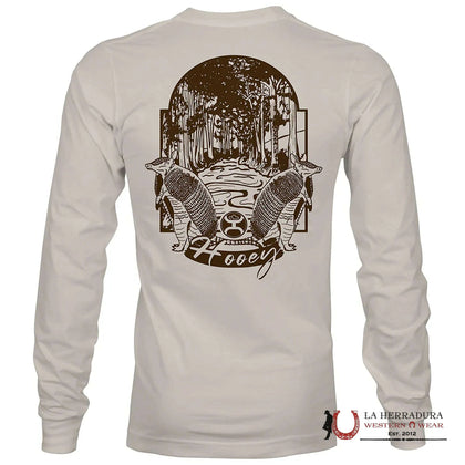 HOOEY MEN LONG SLEEVE SHIRT CREAM CREW BROWN LOGO ON BLACK HT1813CR