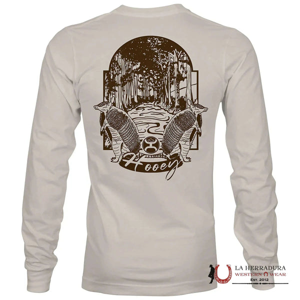 CAMISA HOOEY DE MANGA LARGA PARA HOMBRE, COLOR CREMA, CUELLO REDONDO, LOGO MARRÓN SOBRE NEGRO HT1813CR