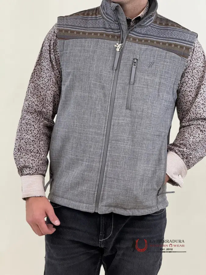 Hooey Mens Softshell Vest Grey W/ Brown & Tan Aztec Ropa Hombres