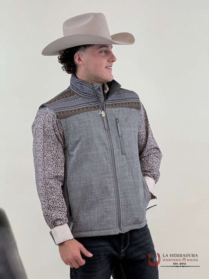 HOOEY CHALECO SOFT SHELL PARA HOMBRE GRIS CON AZTECA MARRÓN Y BEIGE