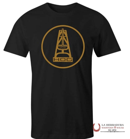 HOOEY MENS TSHIRT HOG BLACK CREW W MUSTARD OIL GEAR OT1001BK
