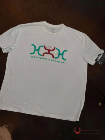 CAMISETA HOOEY PARA HOMBRE BLANCA CON LOGOTIPO TURQUESA/ROJO