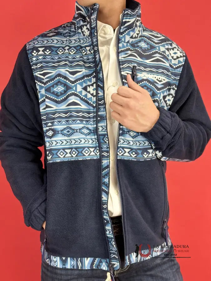 Hooey® Men’s Jacket Tech Fleece Navy Aztec Pattern Full Zip Ropa Hombres