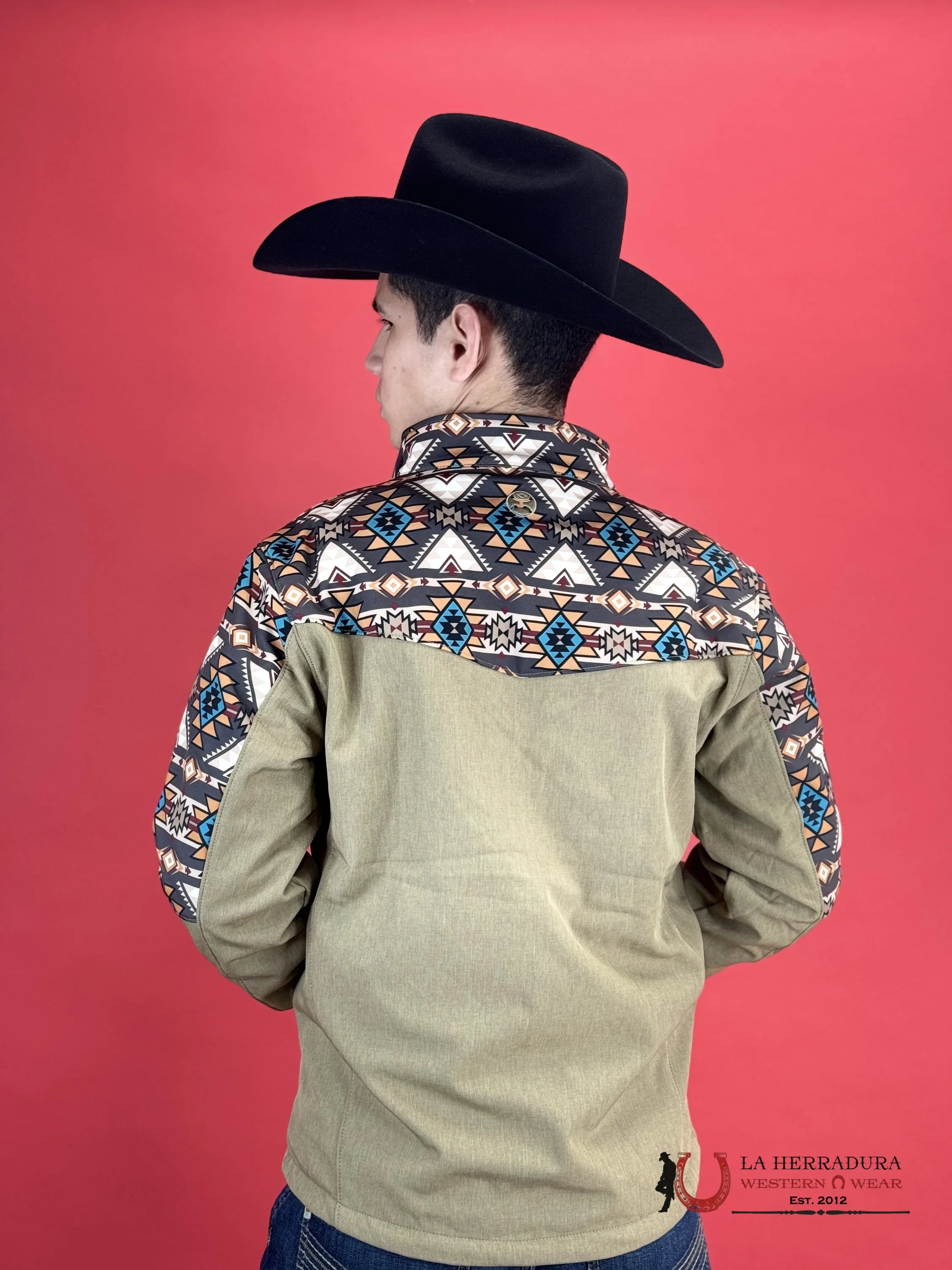Hooey® Men’s Jacket Tech Softshell Tan W/ Brown Aztec Sleeves Ropa Hombres