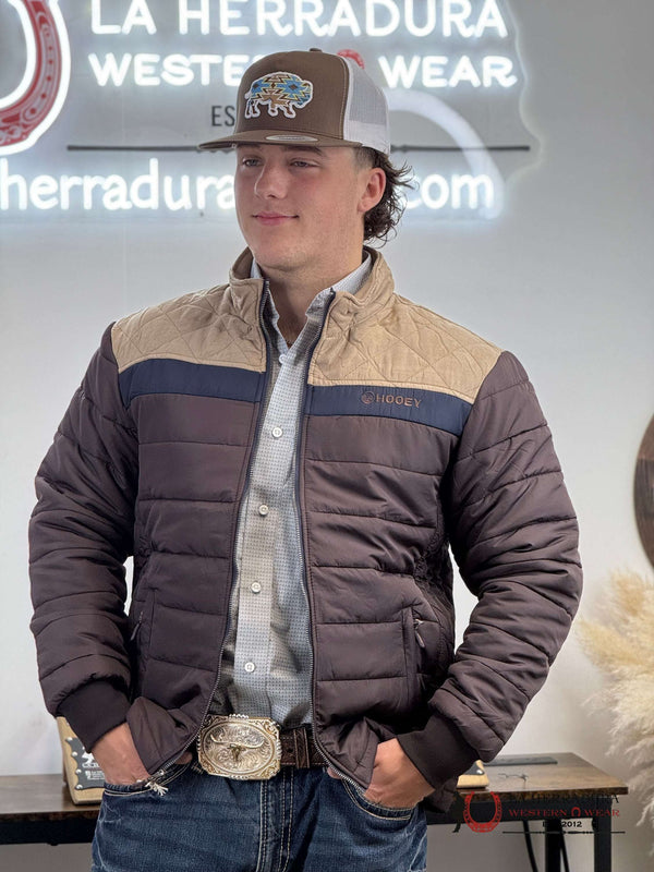 Chaqueta de Plumón Hooey® para Hombre, Cuerpo Marrón, Yugo Marrón Claro