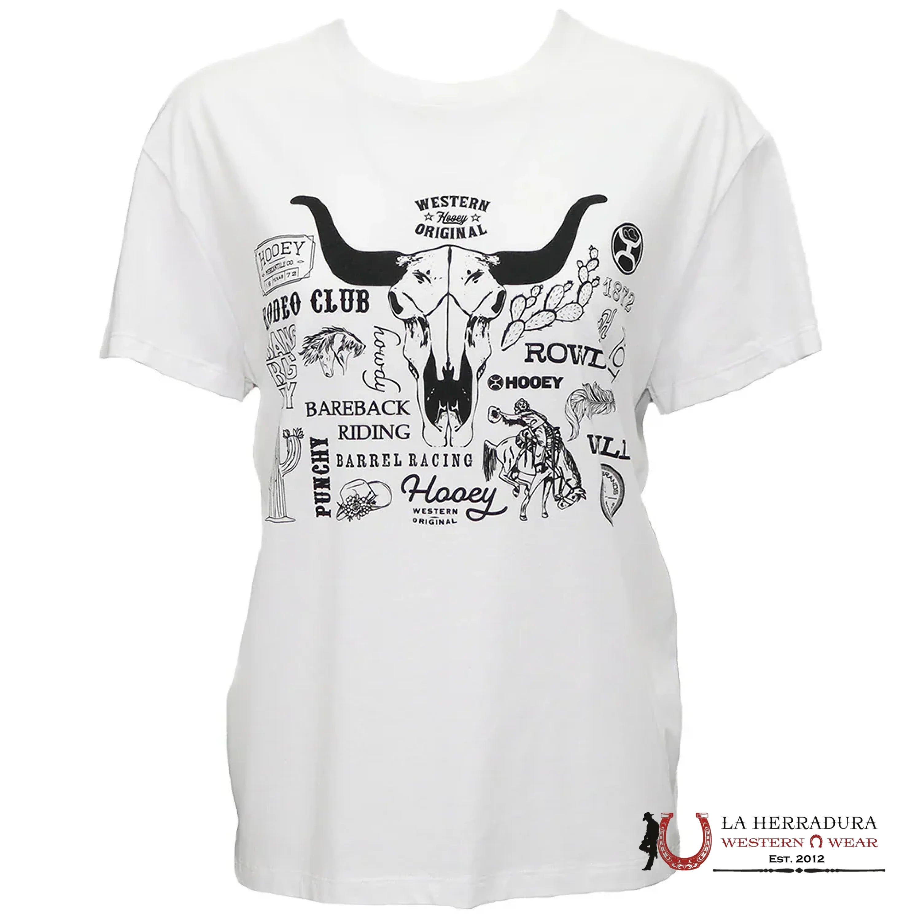 Hooey Roundup Off White Poly Black Rodeo Logo On Chest Short Sleeve HT1779CR ROPA MUJERES