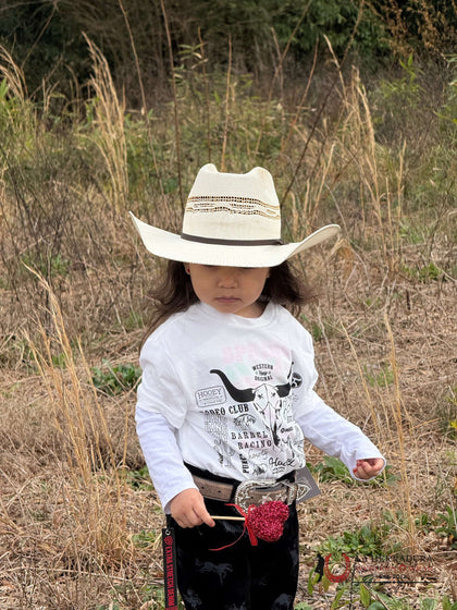 Hooey Roundup Youth Off White Cotton/Poly Short Sleeve With Black Rodeo Logo