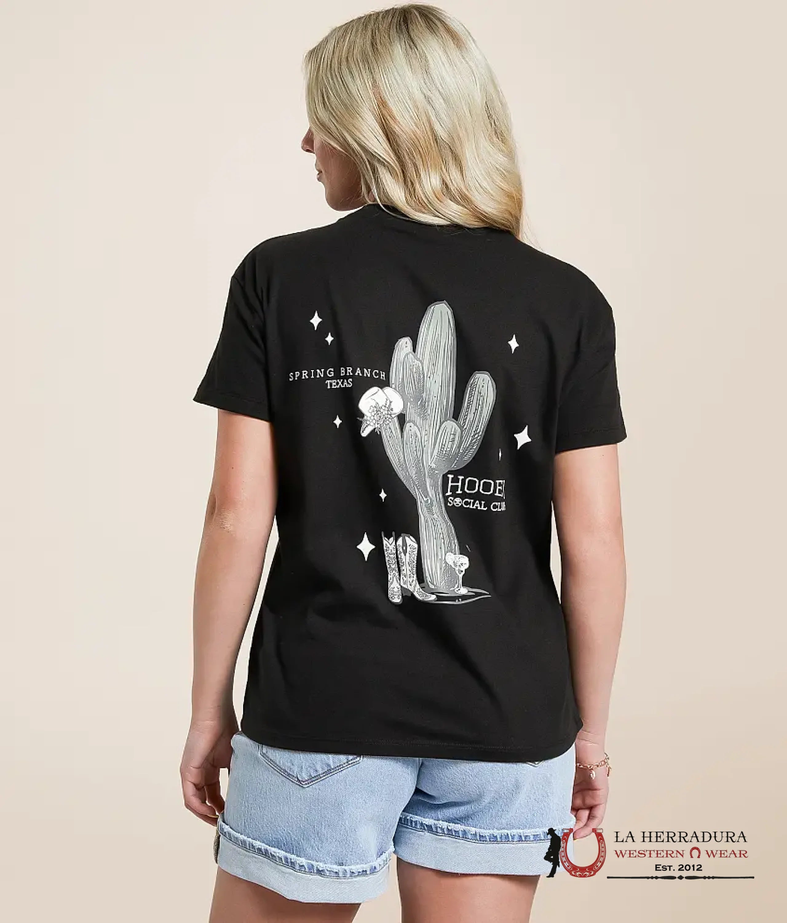 Hooey Social Club /Poly Short Sleeve With Grey Cactus on Black HT1776BK ROPA MUJERES