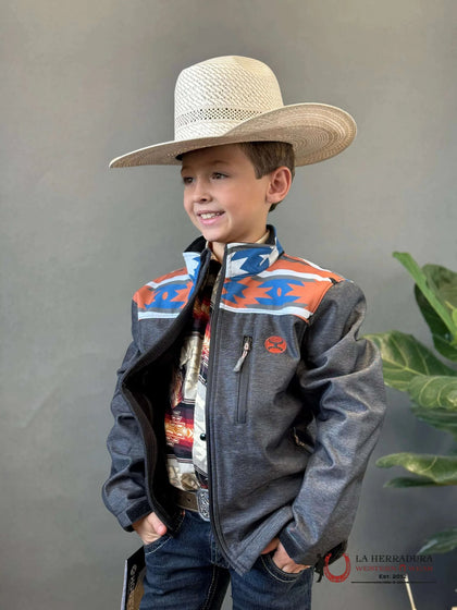 HOOEY BOY’S SOFT SHELL JACKET YOUTH TAN W/AZTEC CHARCOAL HJ072CHAZ