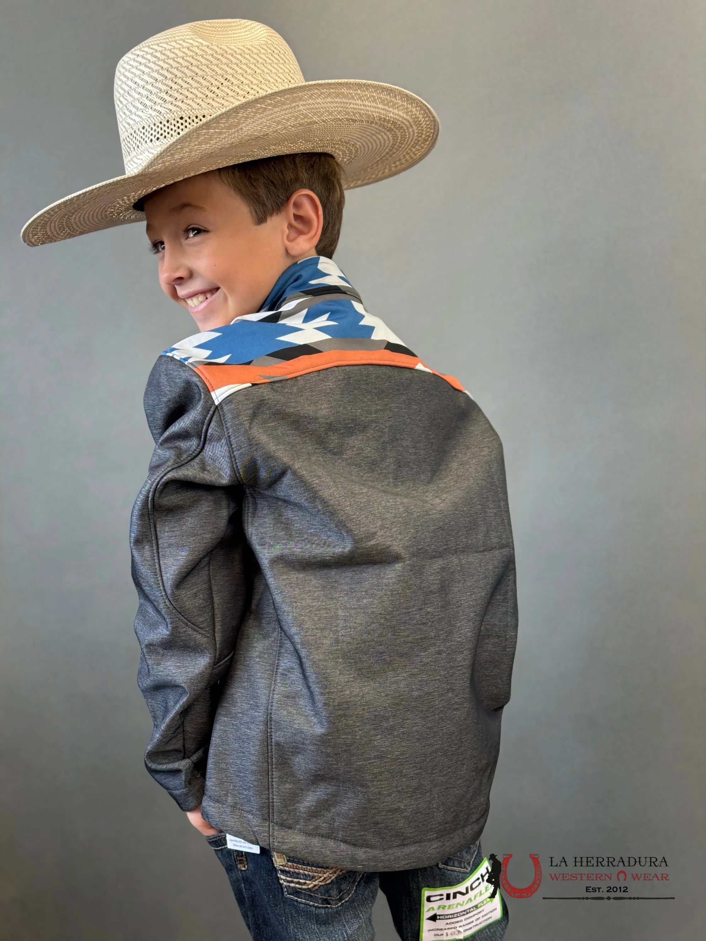 Hooey Soft Shell Jacket Youth Tan W/Aztec Charcoal Niños