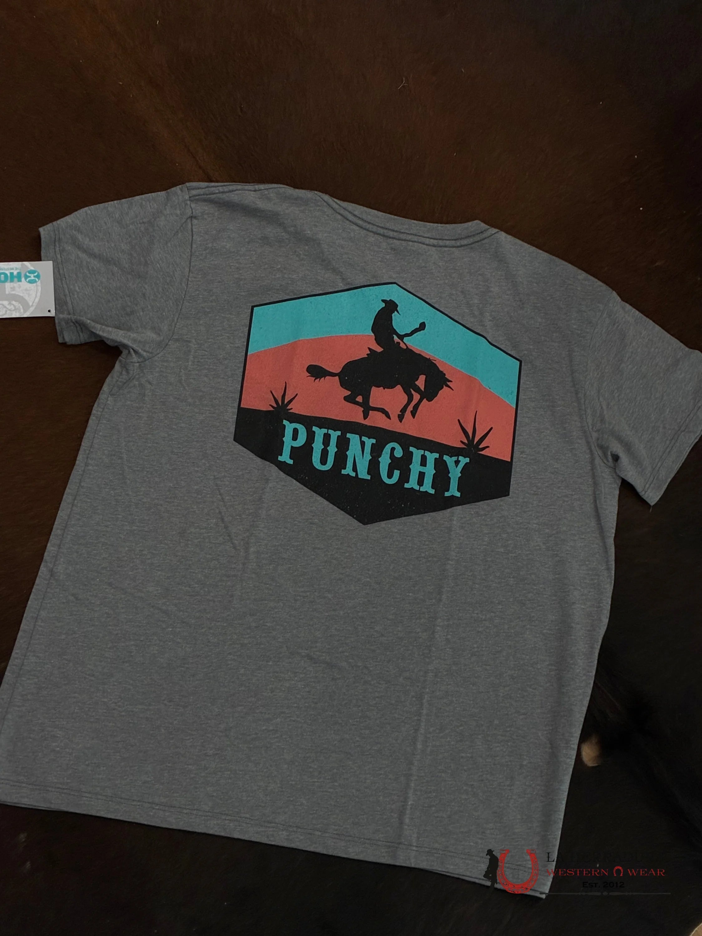 HOOEY TSHIRT - RANCHERO GREY WITH TEAL/ORANGE LOGO ROPA HOMBRES