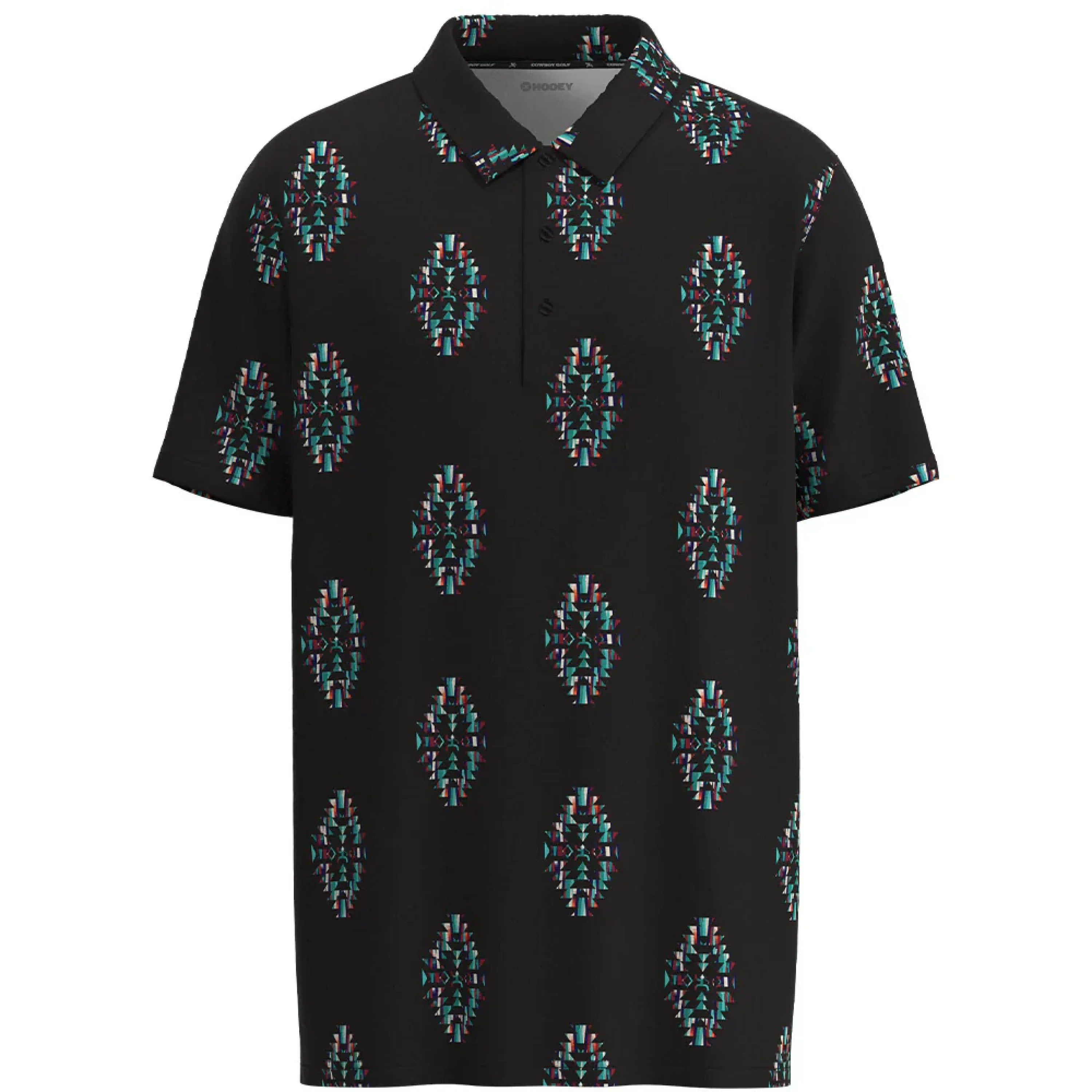 HOOEY Weekender Black/Turquoise Golf Aztec Polo Short Sleeve Men Shirt ROPA HOMBRES