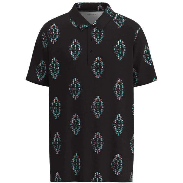 Camisa polo de manga corta para hombre HOOEY Weekender Black/Turquoise Golf Aztec HP034BKAZ