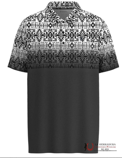 HOOEY Weekender Polo Negro/Blanco Azteca Camisa Manga Corta Hombre HP034AZGY