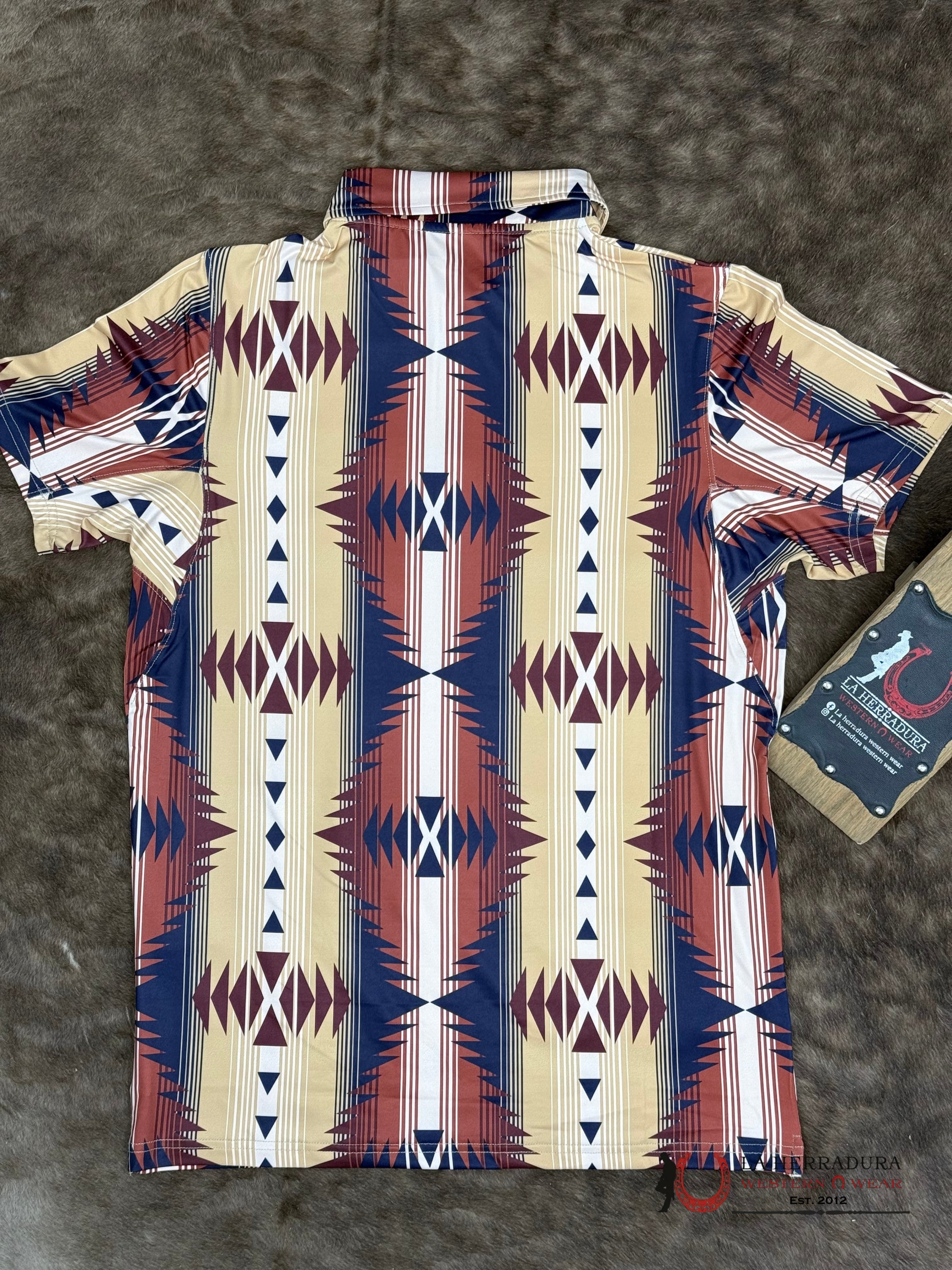 HOOEY Weekender Tan/Red/Navy Aztec Polo Short Sleeve Men Shirt ROPA HOMBRES