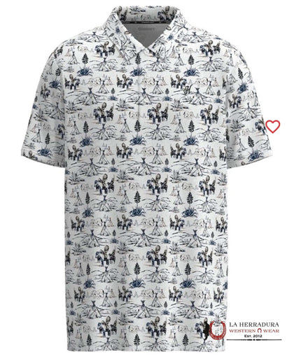 Camisa de hombre de manga corta tipo polo HOOEY Weekender Comanche Azteca Blanca HP034WHPR