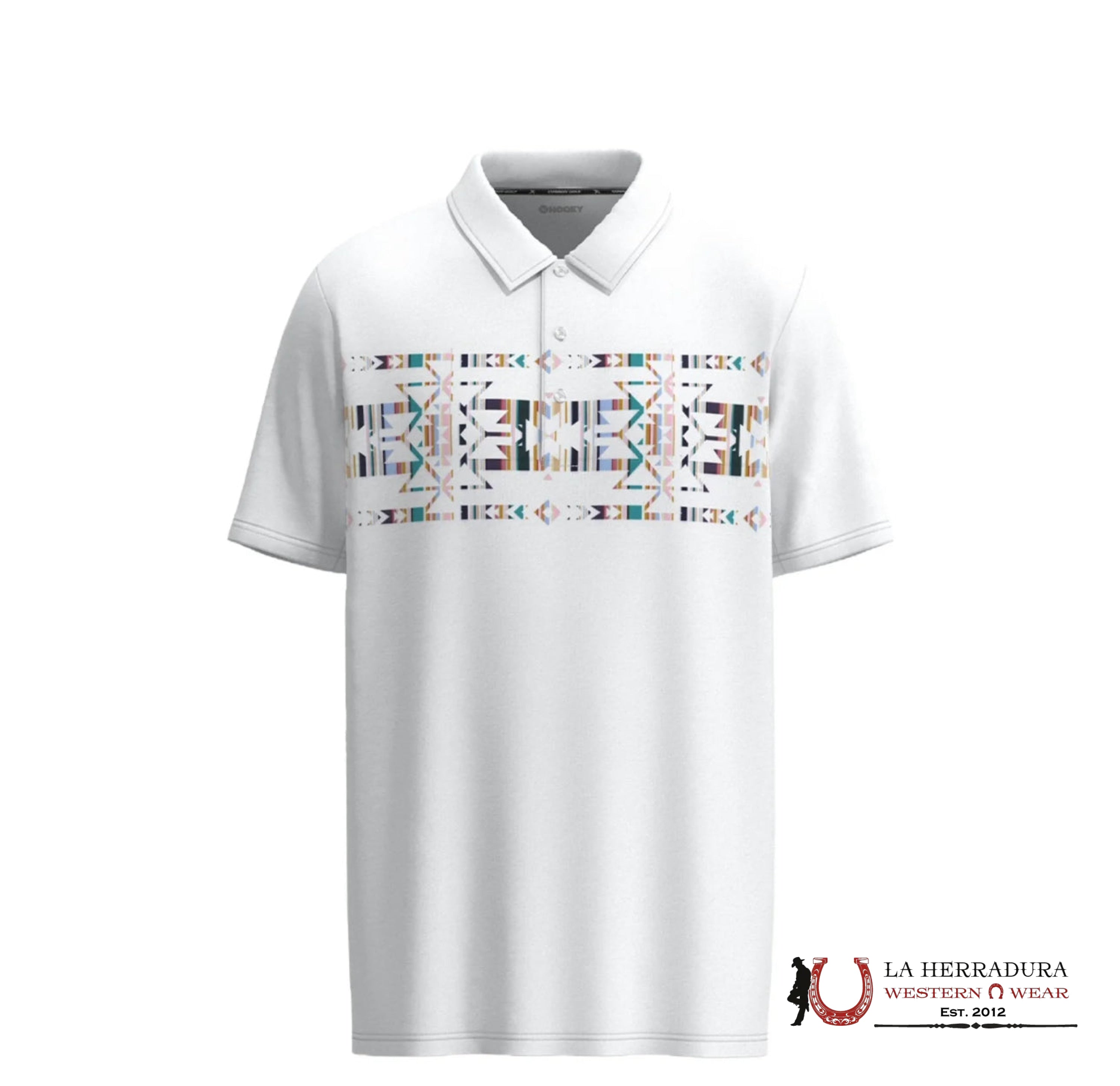 HOOEY Weekender White Multi Color Aztec Polo Short Sleeve Men Shirt ROPA HOMBRES