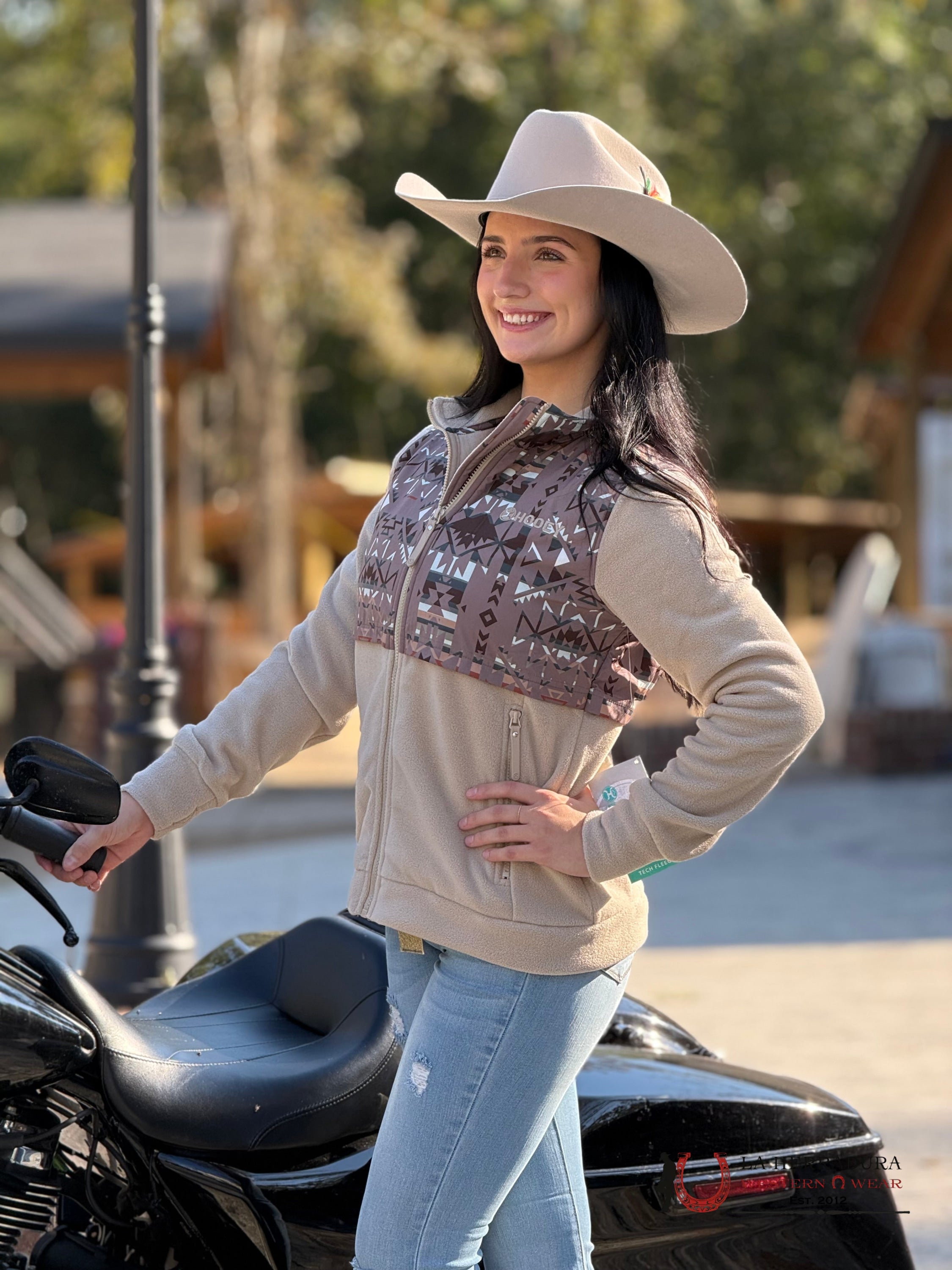 Hooey Womens Tech Fleece Cream/Aztec- Full Zip Up Ropa Mujeres