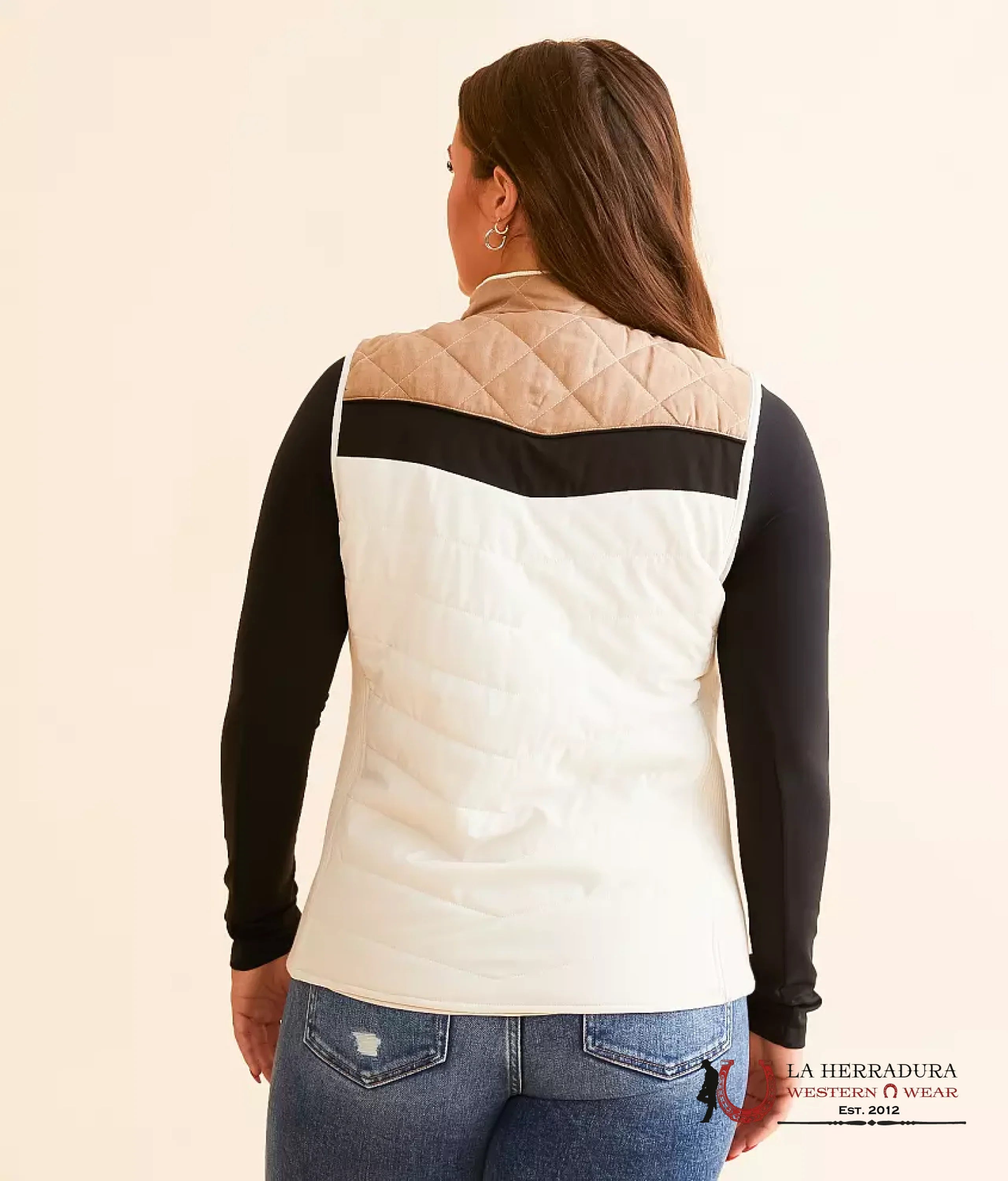 HOOEY WOMEN VEST CREAM BODY FULL ZIP WITH TAN /BLACK YOKE BAG HV098TNCR ROPA MUJERES