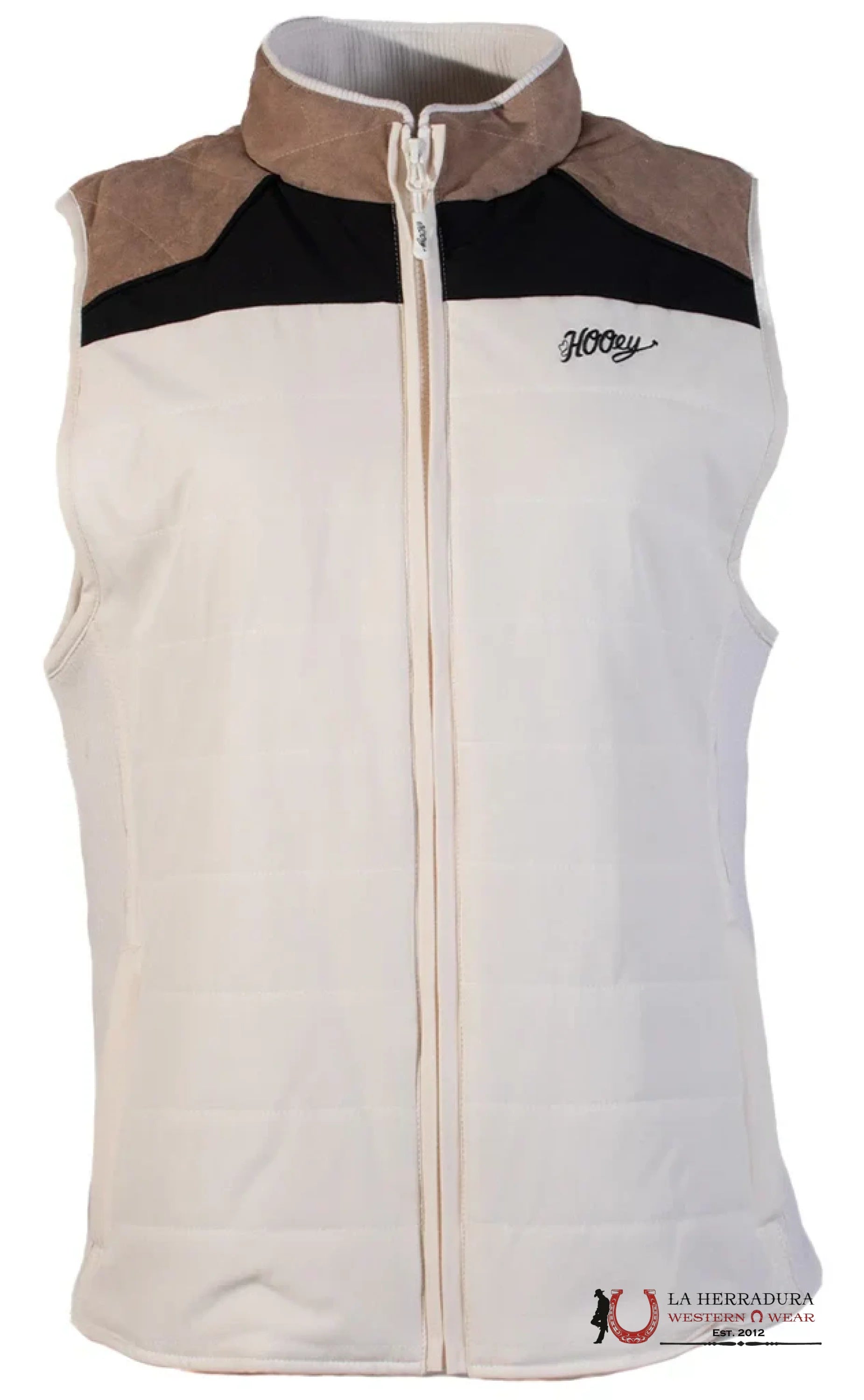 HOOEY WOMEN VEST CREAM BODY FULL ZIP WITH TAN /BLACK YOKE BAG HV098TNCR ROPA MUJERES