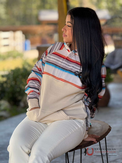 Hooey Womens 1/4 ZIP CREAM/SERAPE PULLOVER HH1250CRAZ