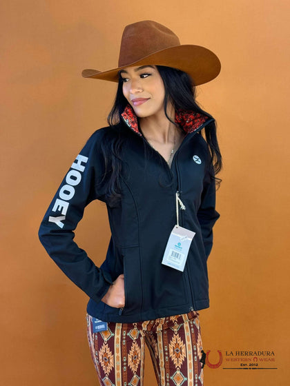 Hooey Womens Black Softshell w/ White Hooey Logo on Sleeve Full Zip Up HJ105BK