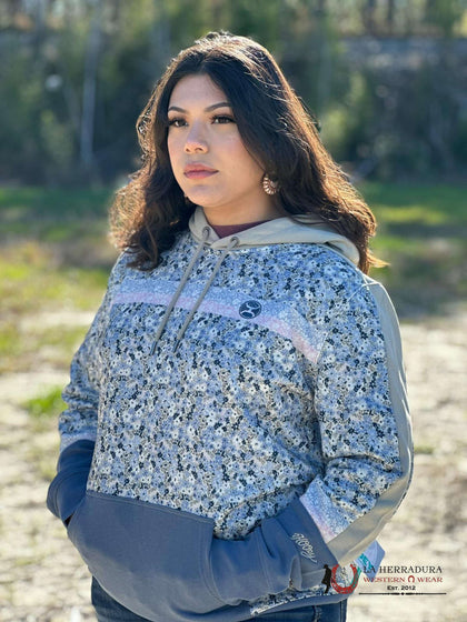 HOOEY WOMENS BLUE FLORAL HOODIE HH1199GRBL