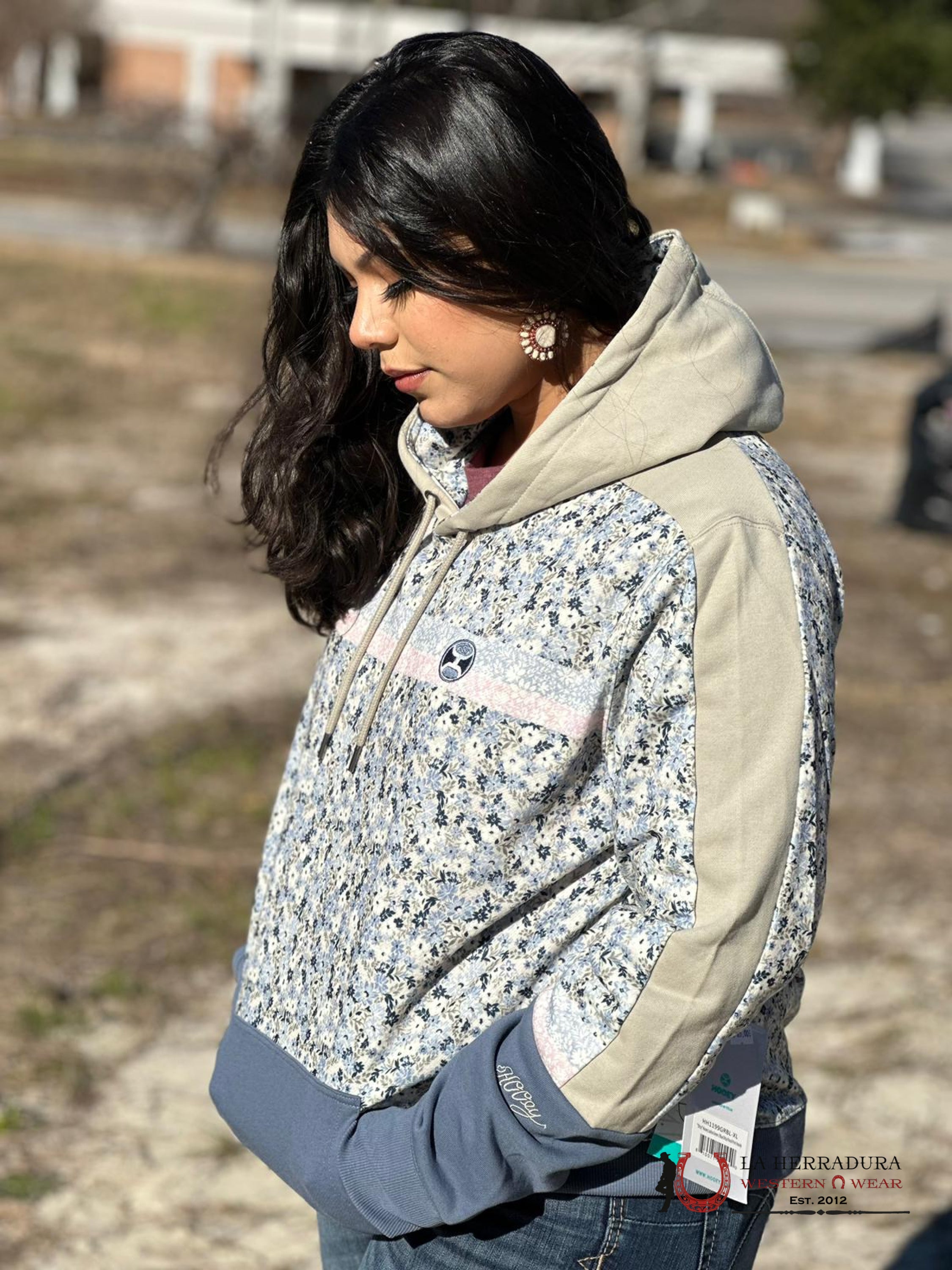 Hooey Womens Blue Floral Hoodie Ropa Mujeres