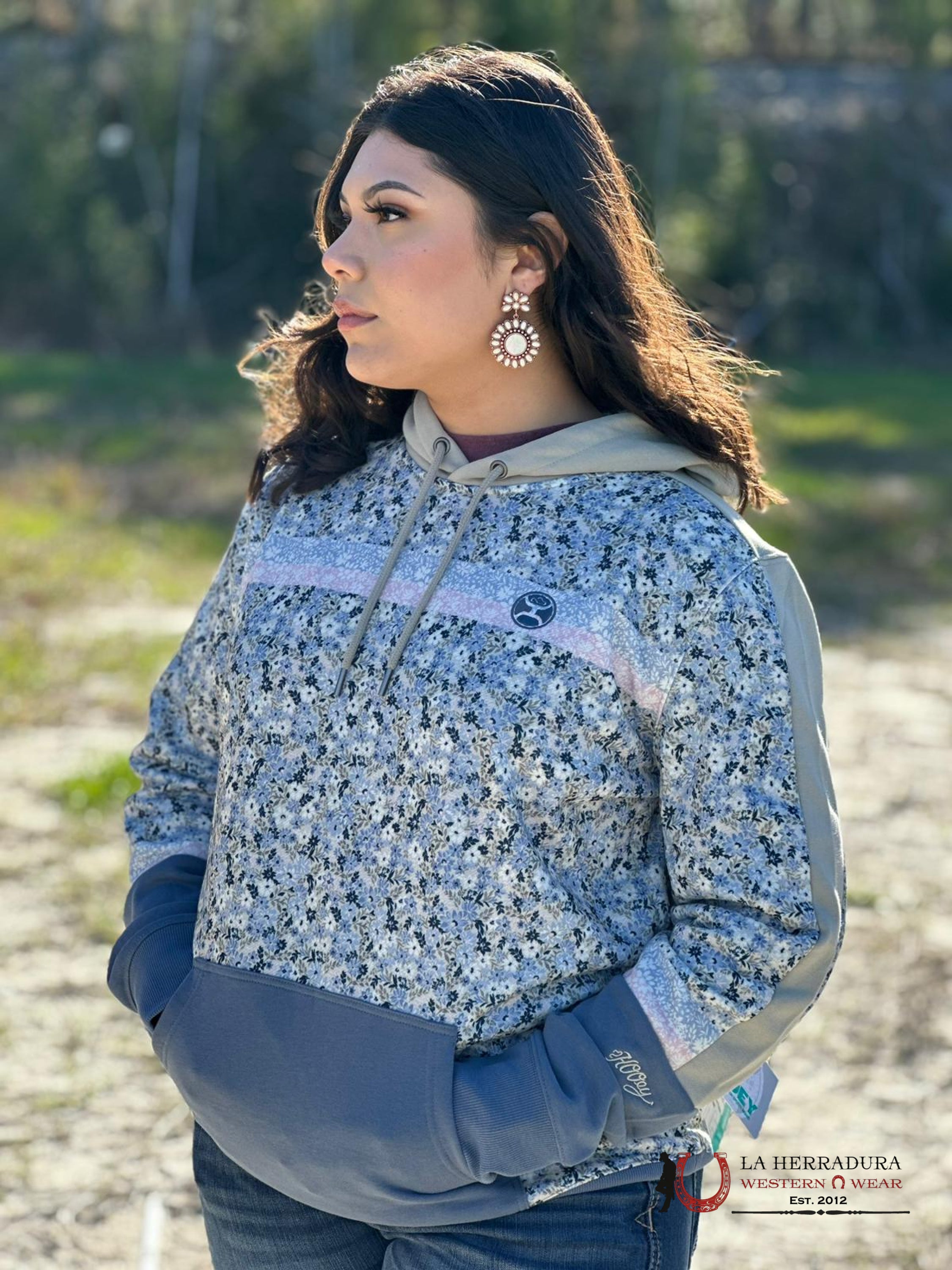 Hooey Womens Blue Floral Hoodie Ropa Mujeres