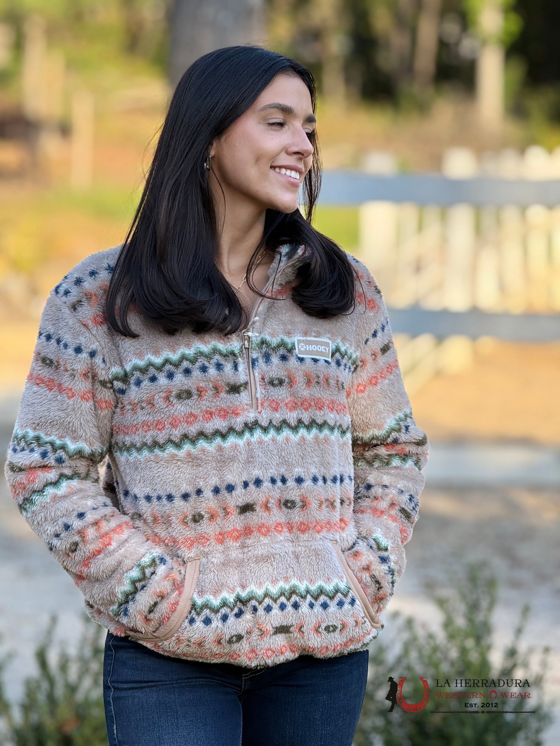 Hooey Womens Fleece Pull Over- Cream/Aztec Craz-S Ropa Mujeres