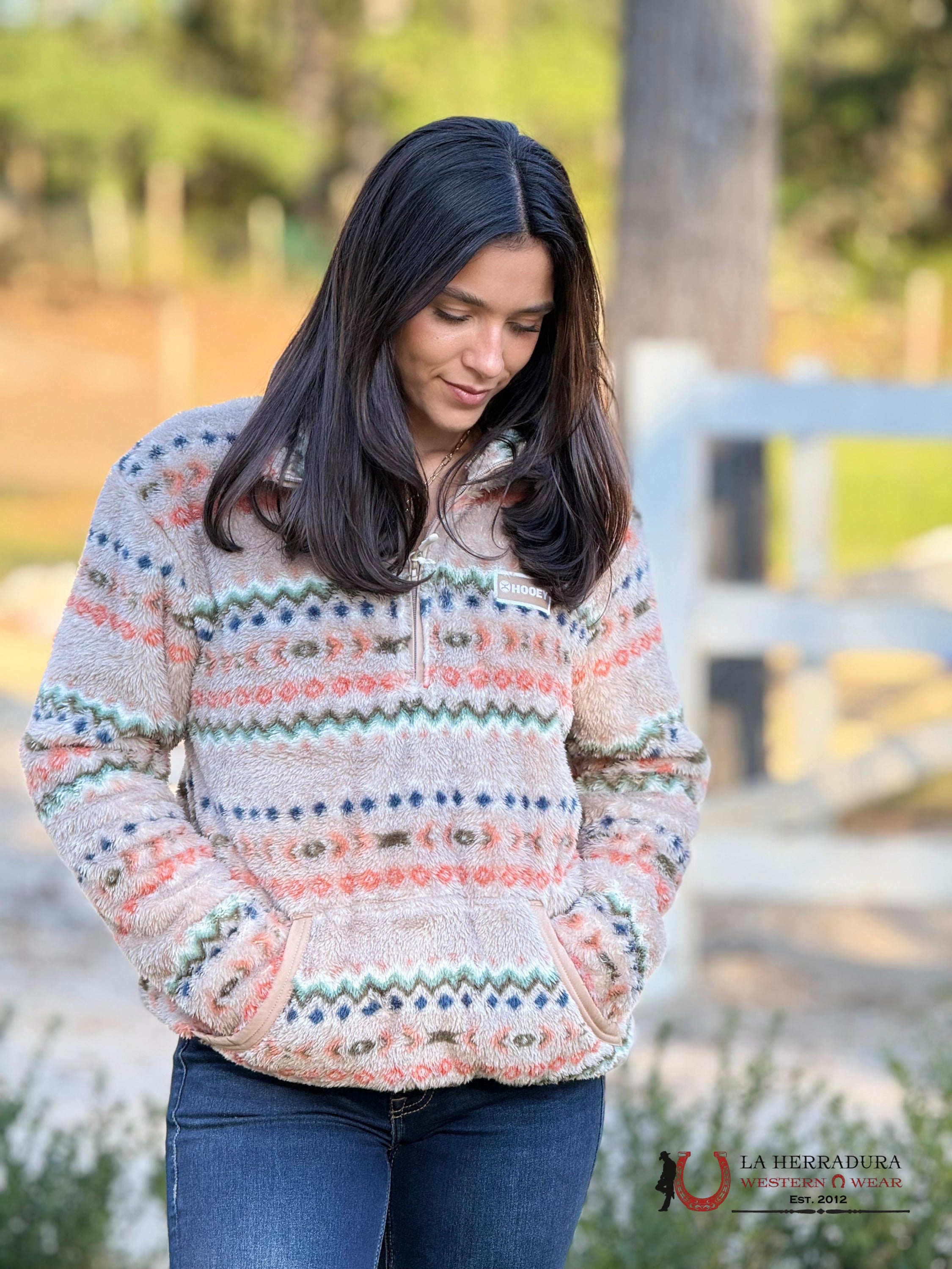Hooey Womens Fleece Pull Over- Cream/Aztec Craz-S Ropa Mujeres