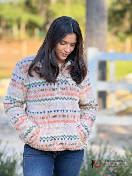 Hooey Womens Fleece Pull Over- Cream/Aztec -HFP016CRAZ