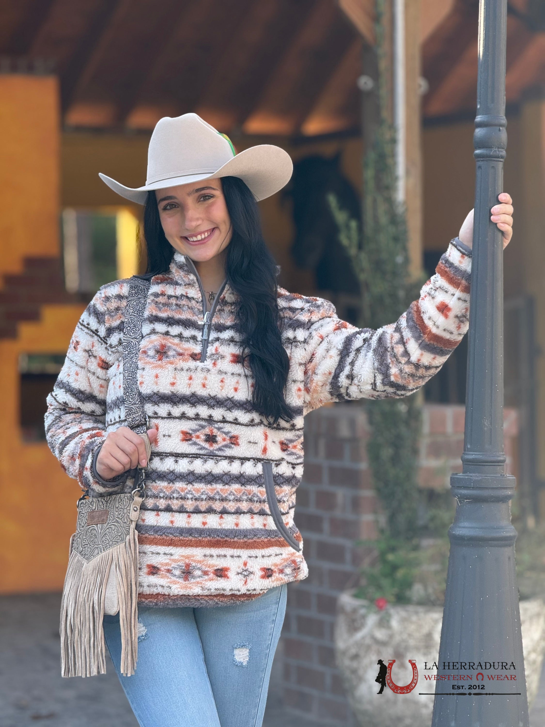 Hooey Womens Fleece Pull Over- Tan/Grey/Aztec Ropa Mujeres