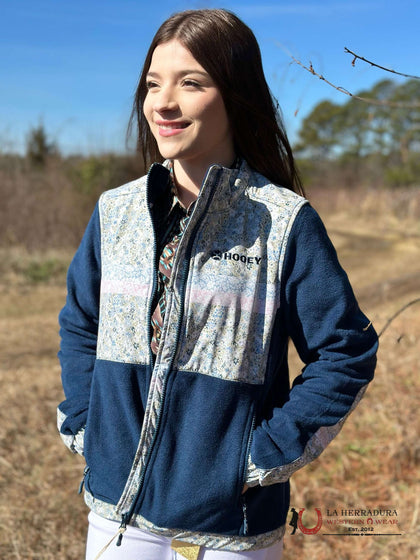 Hooey Womens Floral Pattern w/ Blue Sleeves Full Zip Up HJ101BLPR