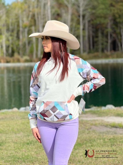 Hooey Womens Hoodie White w/ Geometric Aztec Design HH1198WH