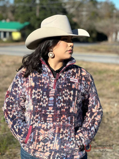 Hooey Womens Purple & Pink Aztec Pattern Sherpa Pullover Half Zip-HFP006PLAZ