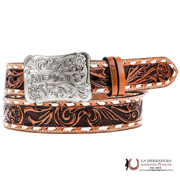 Cinturón de cuero estampado floral en tonos marrones y marfil Sonoma de HOOEY para mujer HWBLT028