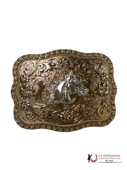 HORSE GOLD SILVER DETAILS SQUARE BUCKLE