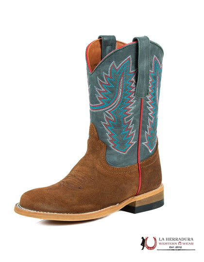 HORSE POWER BOYS BOOTS ROPER HEEL TABACO OLD SUEDE BLUE OKLAHOMA BOOT HPK8079