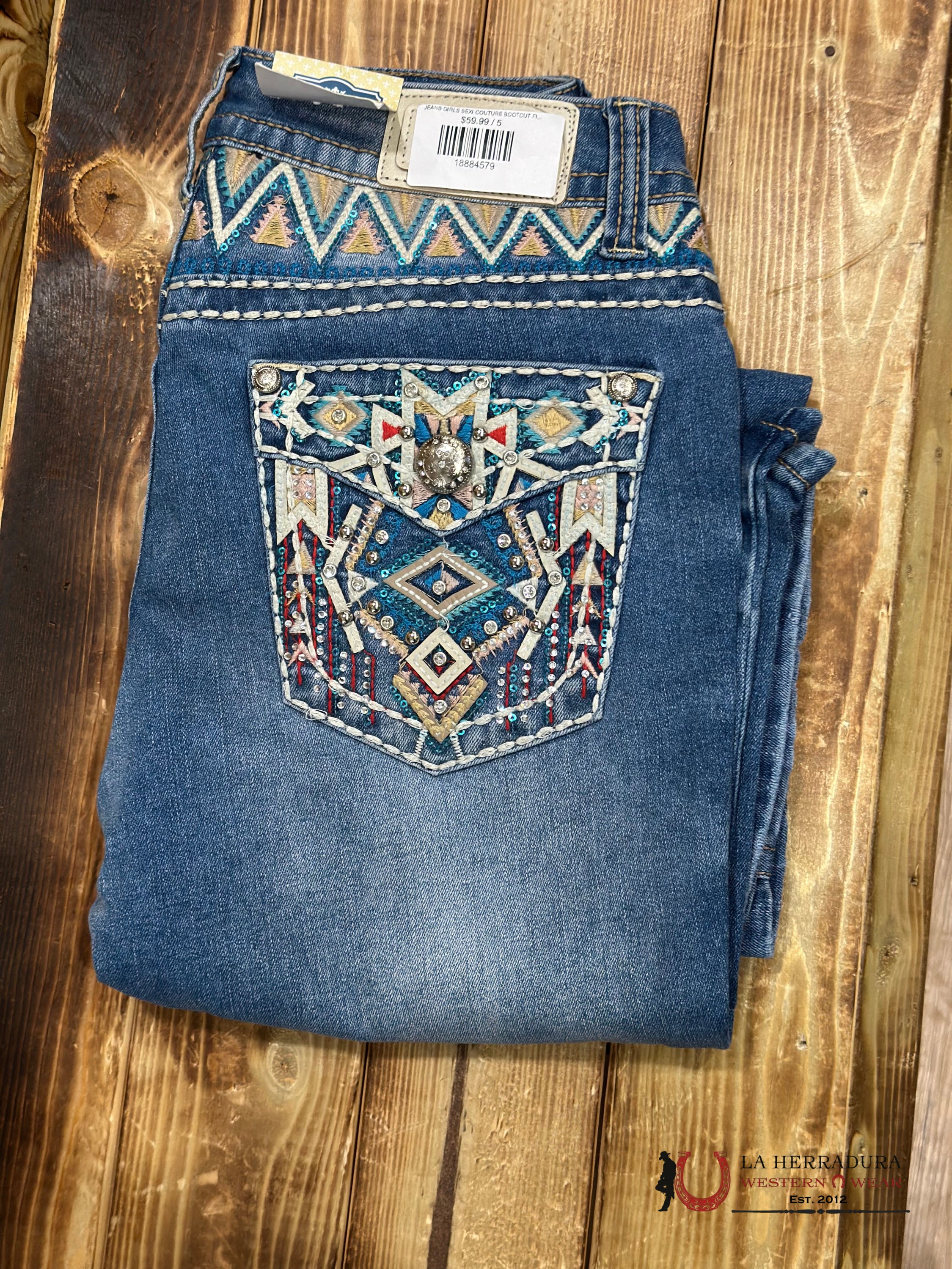 JEANS GIRLS SEXI COUTURE BOOTCUT FIT CUTE AZTEC COLORS BLING S1197-PB33 NIÑOS
