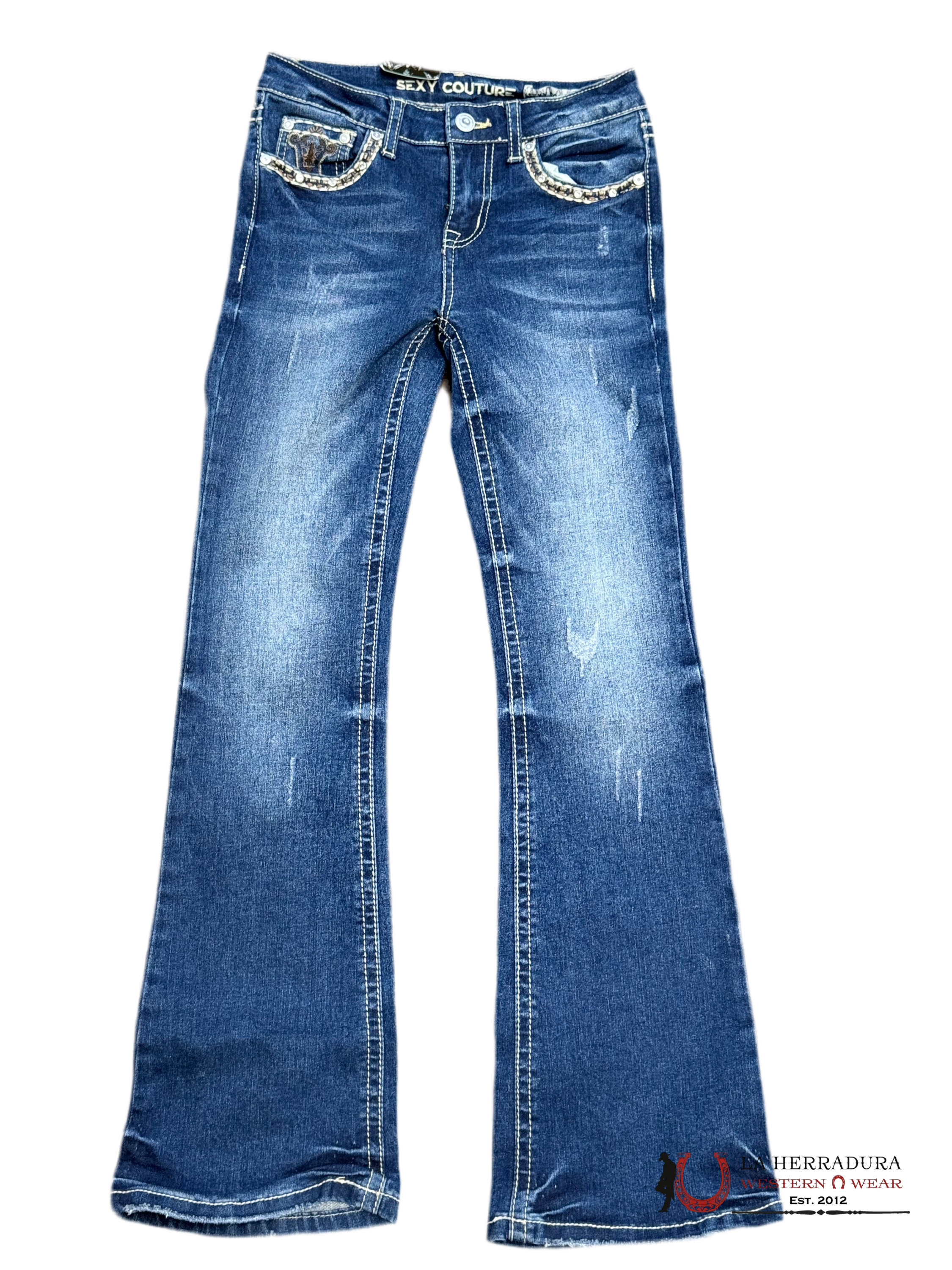 JEANS GIRLS SEXI COUTURE BOOTCUT FIT DARK WASH WITH STONES AND EMBROIDERY S1319-PB-K NIÑOS