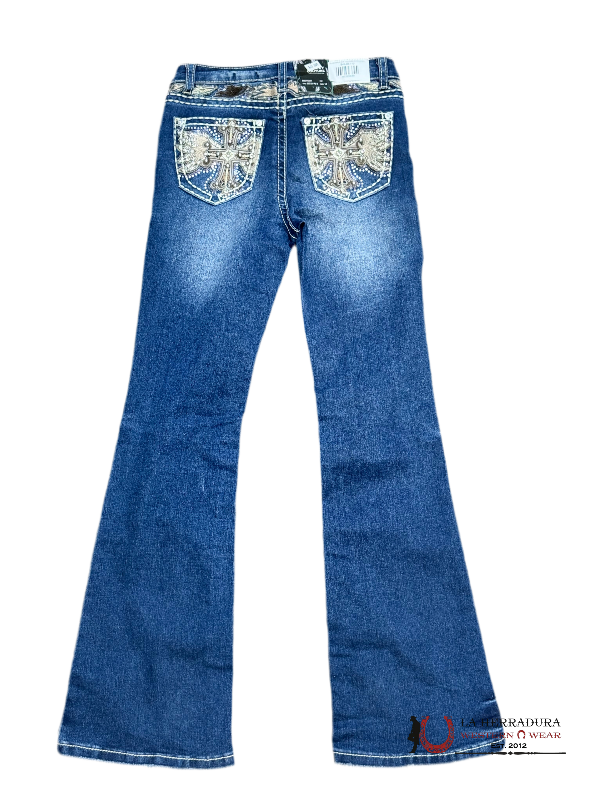 JEANS GIRLS SEXI COUTURE BOOTCUT FIT DARK WASH WITH STONES AND EMBROIDERY S1319-PB-K NIÑOS