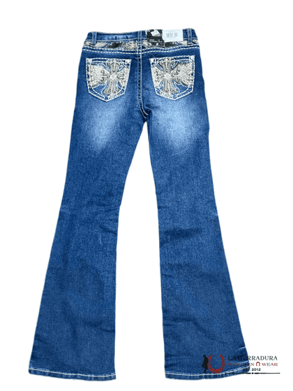 JEANS GIRLS SEXI COUTURE BOOTCUT FIT  DARK WASH WITH STONES AND EMBROIDERY S1319-PB-K