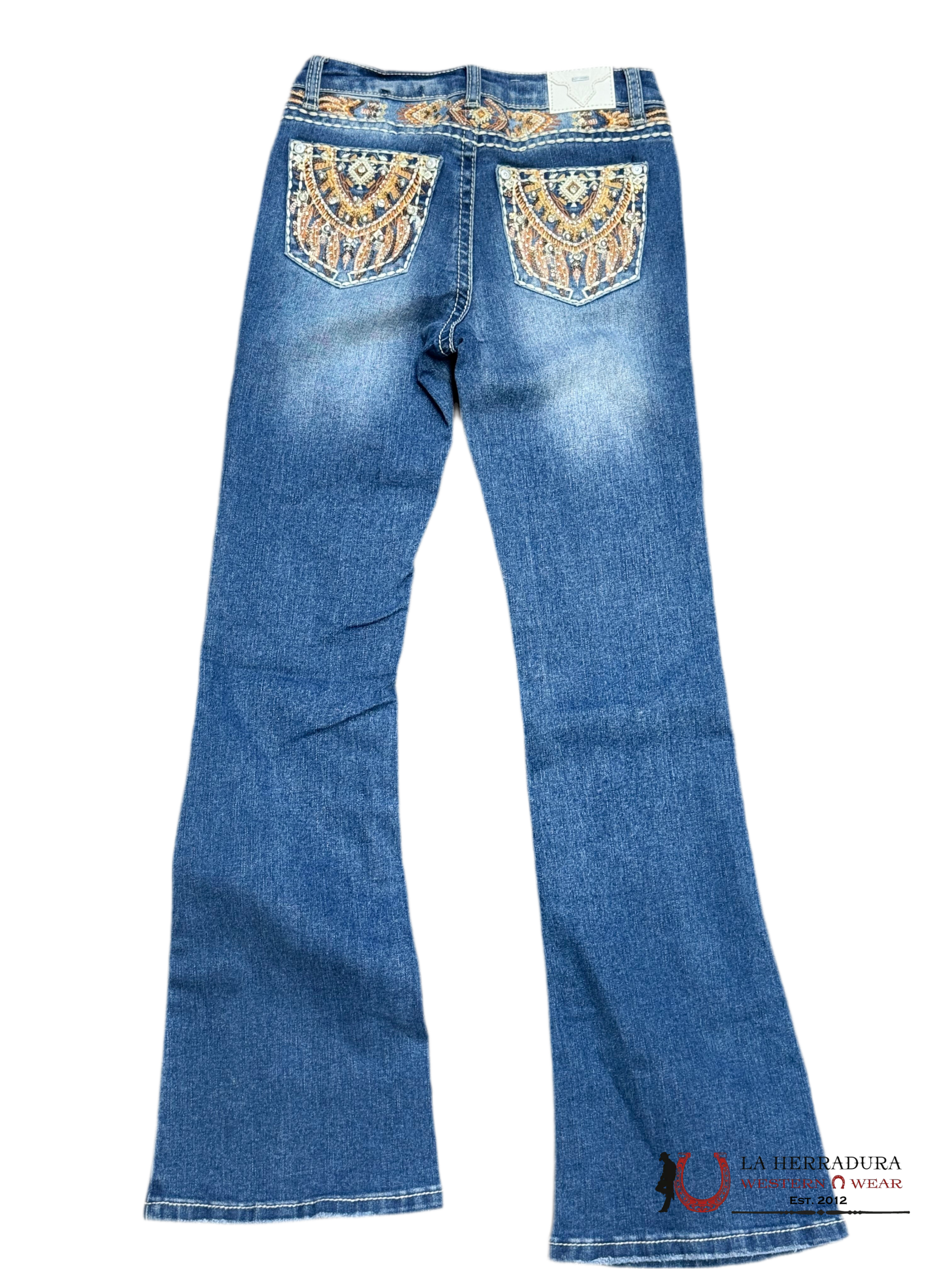 JEANS GIRLS SEXI COUTURE BOOTCUT FIT LIGHT BLUE WASH WITH STONES ON THE BAG AND EMBROIDERY S1320-PB-K NIÑOS