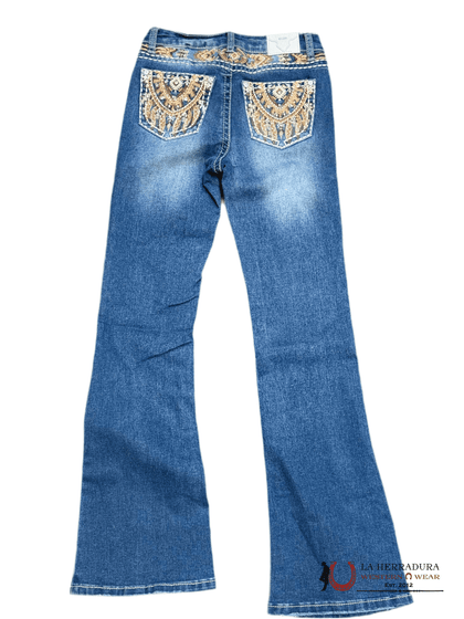 JEANS GIRLS SEXI COUTURE BOOTCUT FIT LIGHT BLUE WASH WITH STONES ON THE BAG AND EMBROIDERY S1320-PB-K