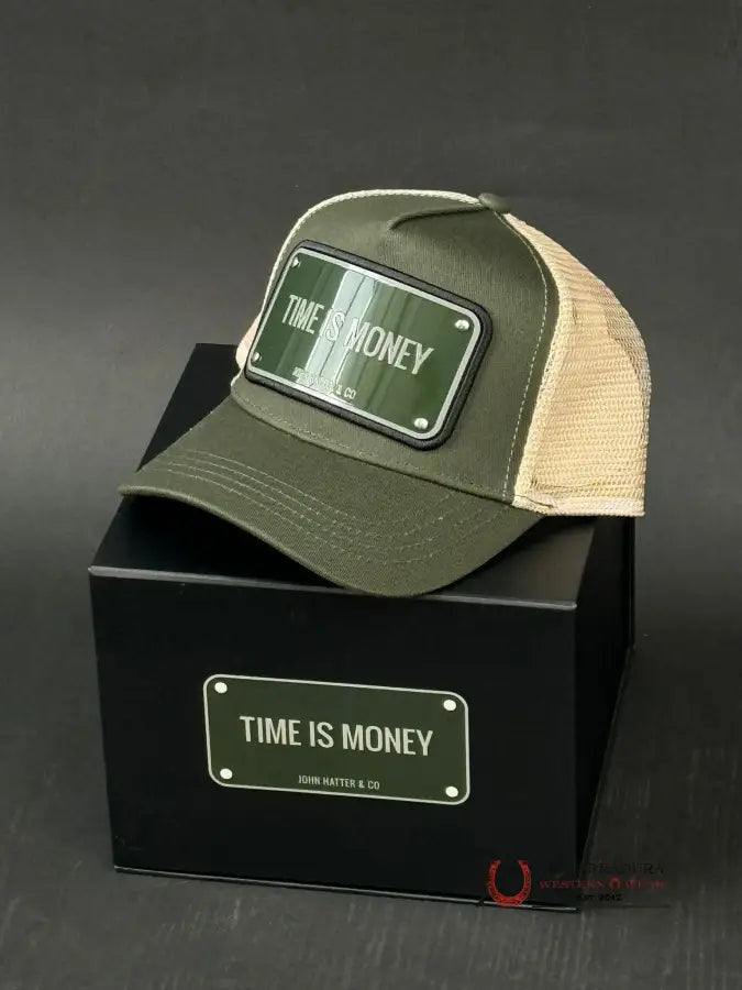 John Hatter & Co Army Green Plaque Time Is Money Caps Mens Gorras Hombres