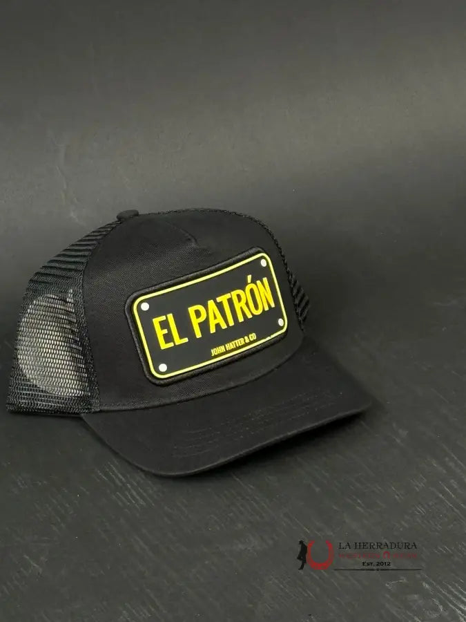 John Hatter & Co Black Rubber Plaque El Patron Caps Mens Gorras Hombres