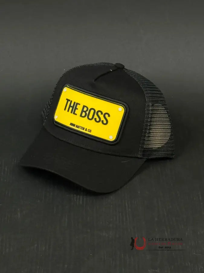 John Hatter & Co Black Rubber Plaque The Boss Caps Mens Gorras Hombres