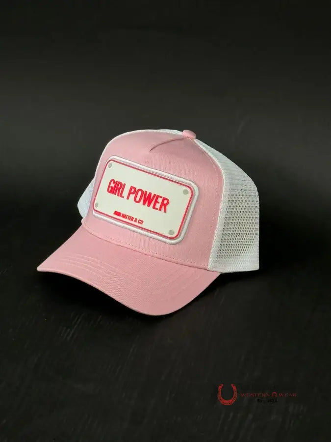 John Hatter & Co Pink Rubber Plaque Girl Power Caps Mens Gorras Hombres